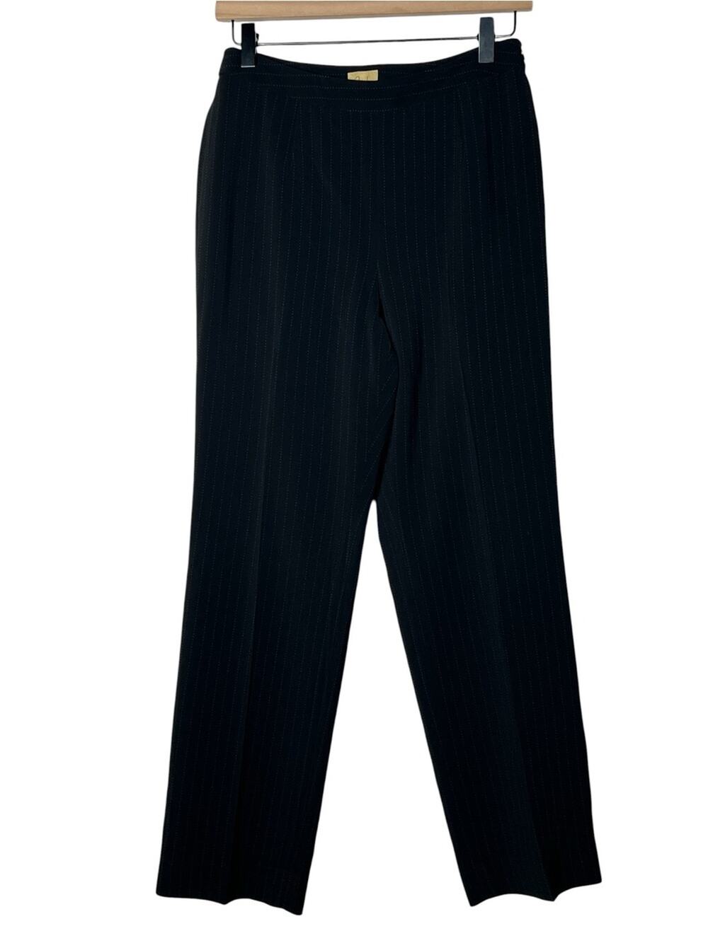 Caslon black pinstriped straight leg trousers dress pants size 6 petite 6P B146